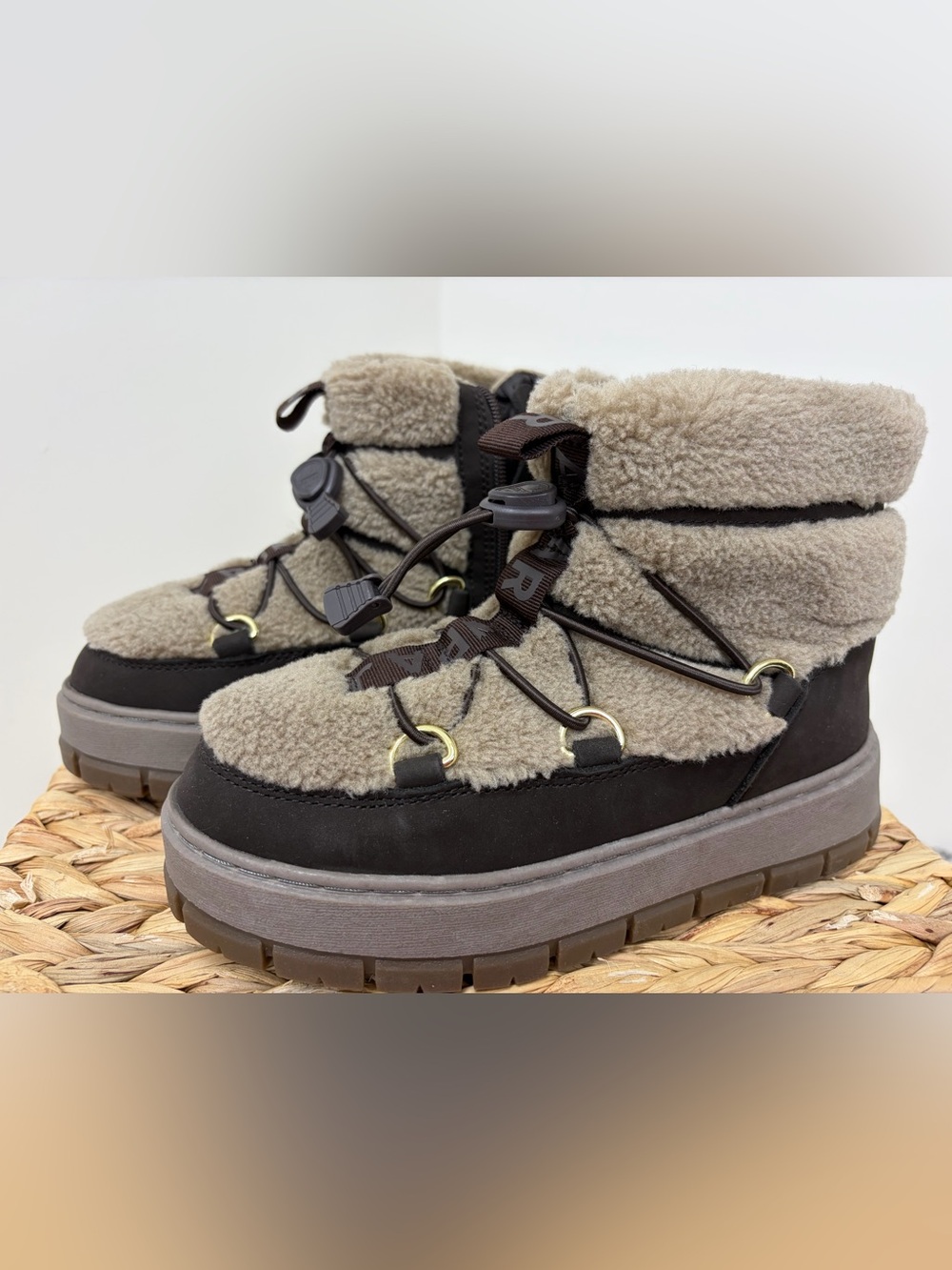 Pajar Taupe Shearling-Trim Brown Winter Boots